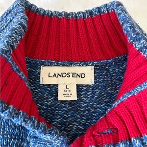 Lands' End Marled Blue Sweater with Red Trim